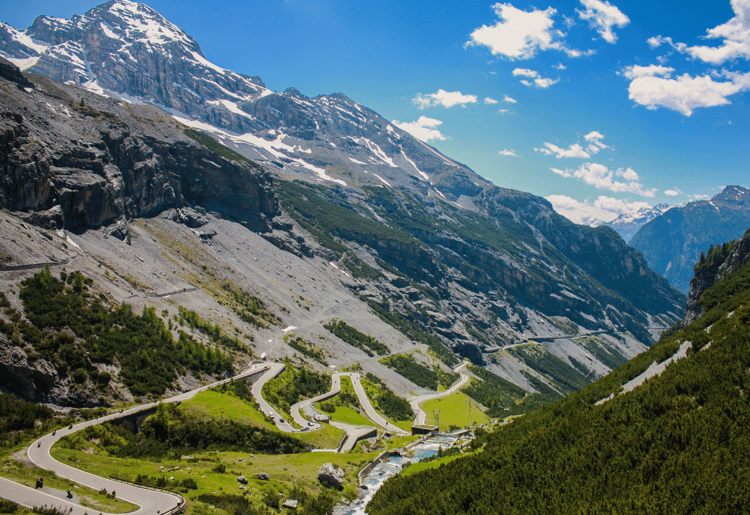 Stelvio Pass, Italy, as an example of the roads seen by contractors working HGV driving jobs.