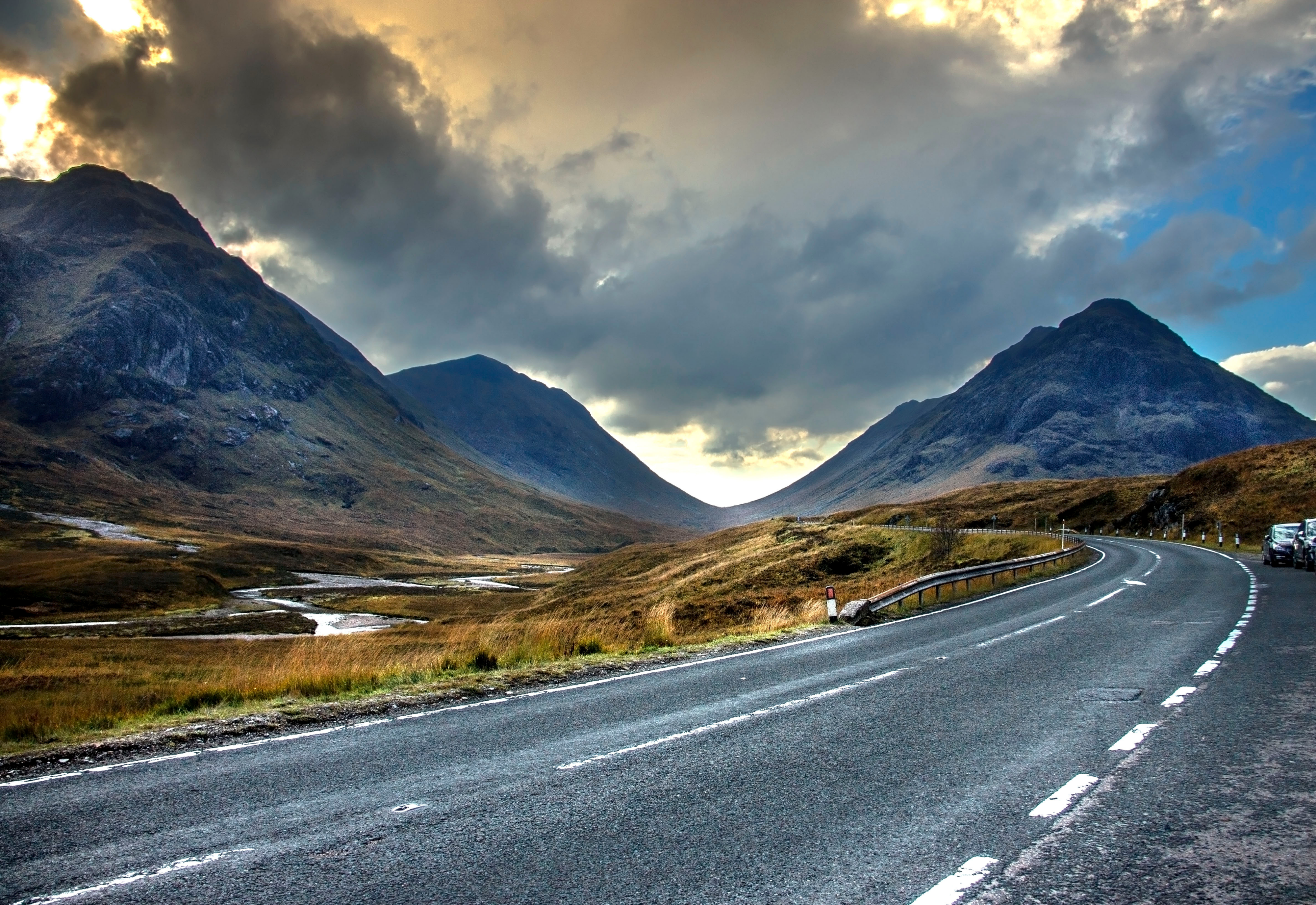 The A82 in Scotland at sunset, as an example of the roads seen by contractors working HGV driving jobs.